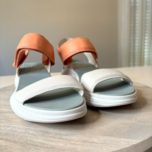 Sorel Explorer Blitz White Apricot Blue Leather Platform Sandals Women's Sz 11 - Picture 5 of 11